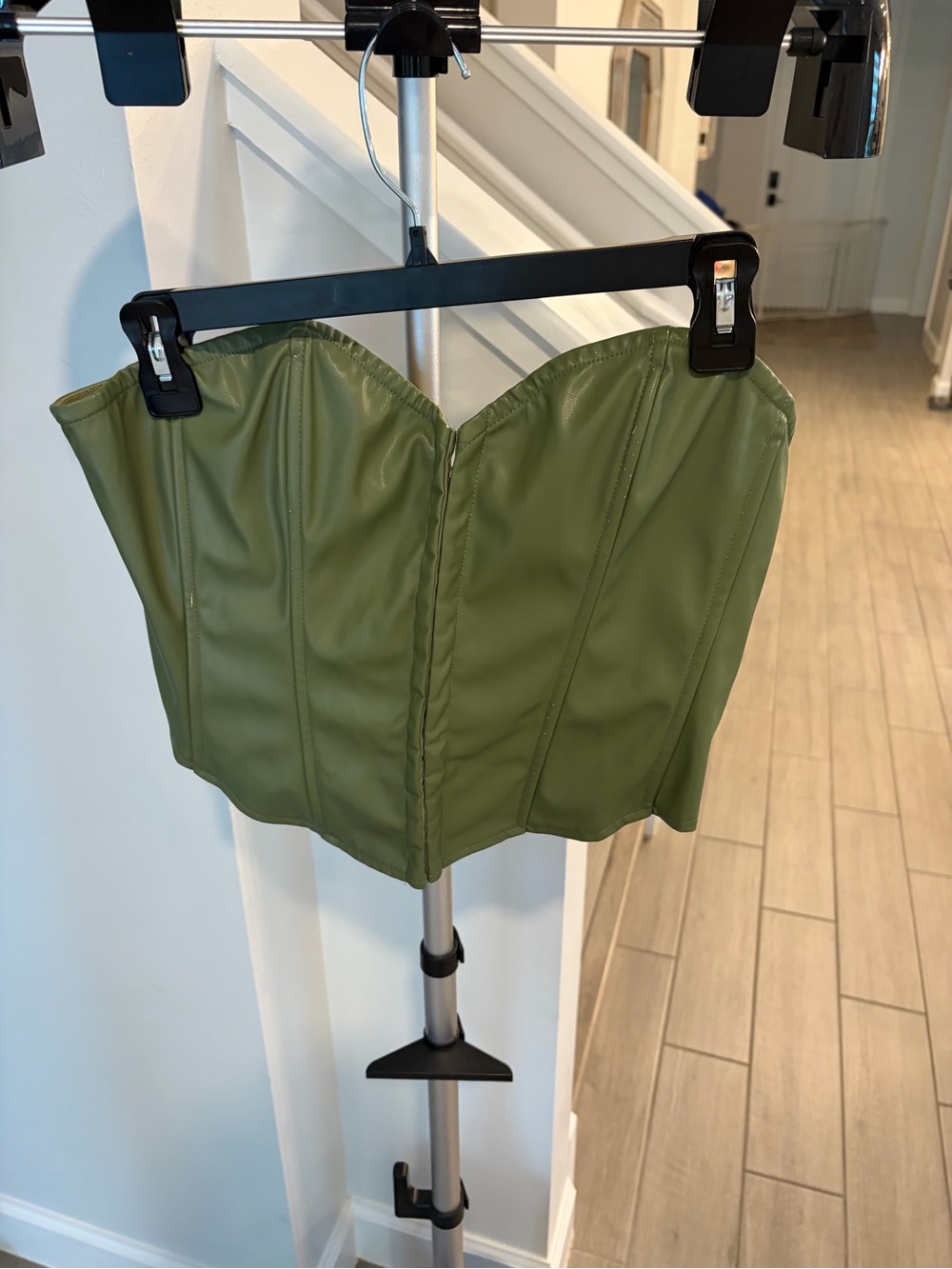 SHEIN Olive Green Faux Leather Corset Tube Top | Size Large